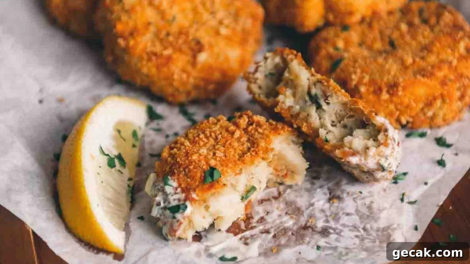 Fish cakes browned on both sides served with fresh herbs and dipping sauce.