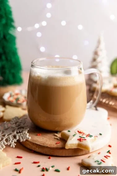 Glass mug with sugar cookie latte.