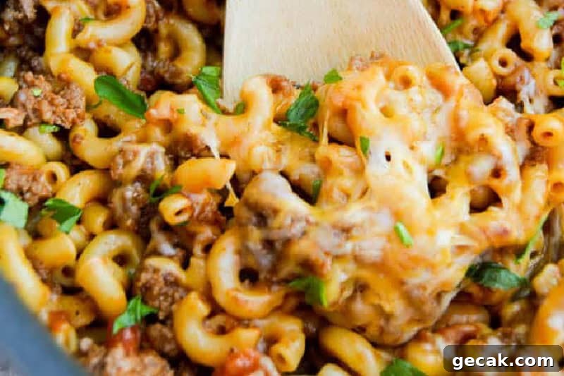 closeup of the One Pan Taco Pasta.
