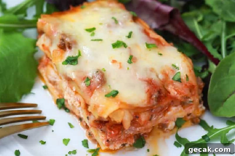 closeup of a slice of the Lasagna.