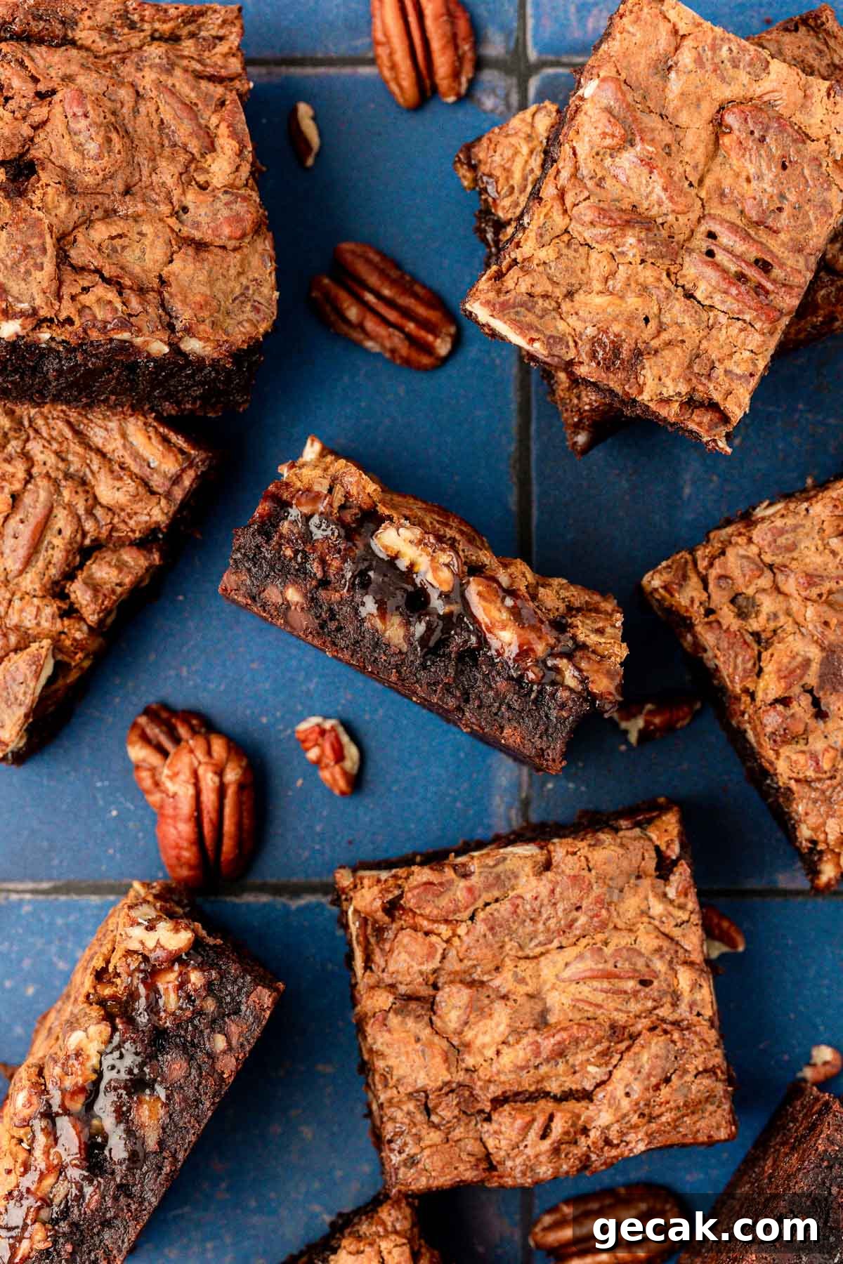 Overhead photo of pecan pie brownies.