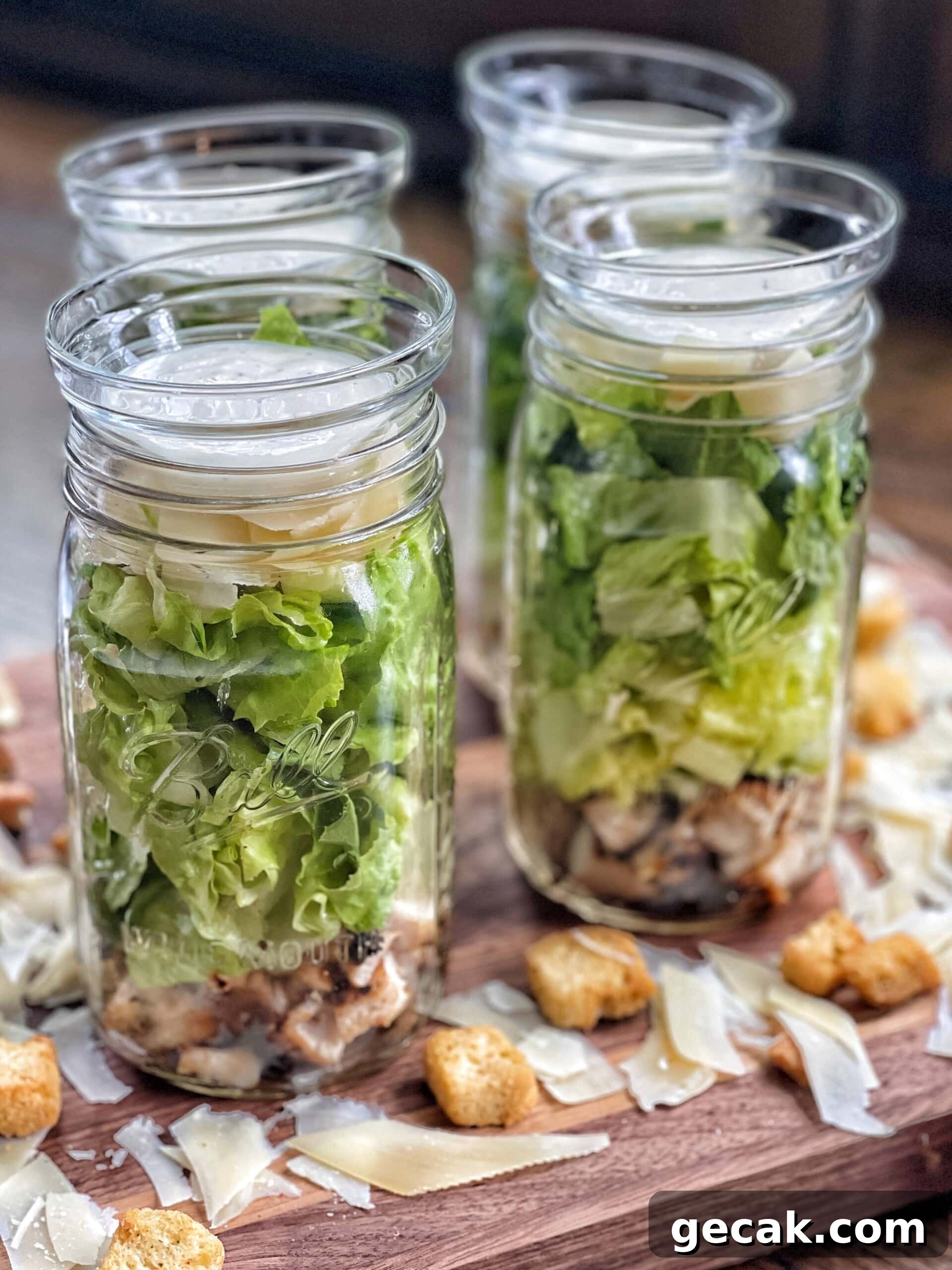 Grilled Chicken Caesar Mason Jar Salads: Quick Prep for Meal Prep 6 mason jar salads