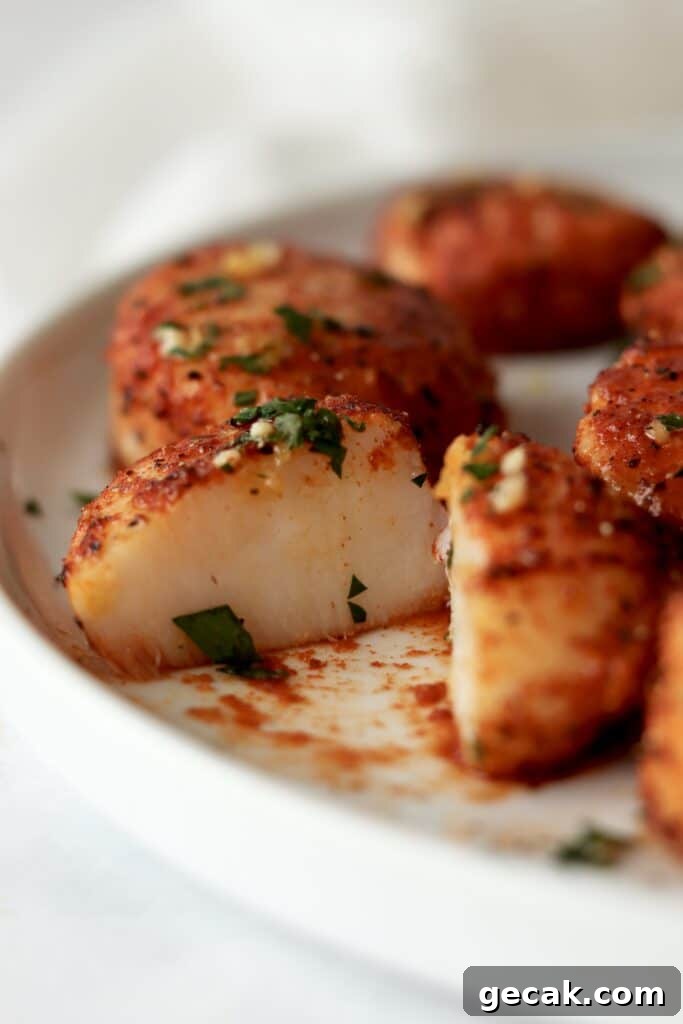 Crispy Air-Fried Scallops with Lemon Butter Sauce 9 cut open air fried sea scallops with lemon