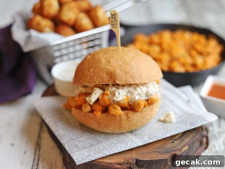 Image for Buffalo chickpea sandwich with vegan blue cheese