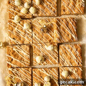 Top down of brown butter hazelnut blondies cut into squares