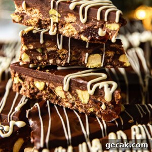 Chocolate fridge cake bars stacked on top of each other