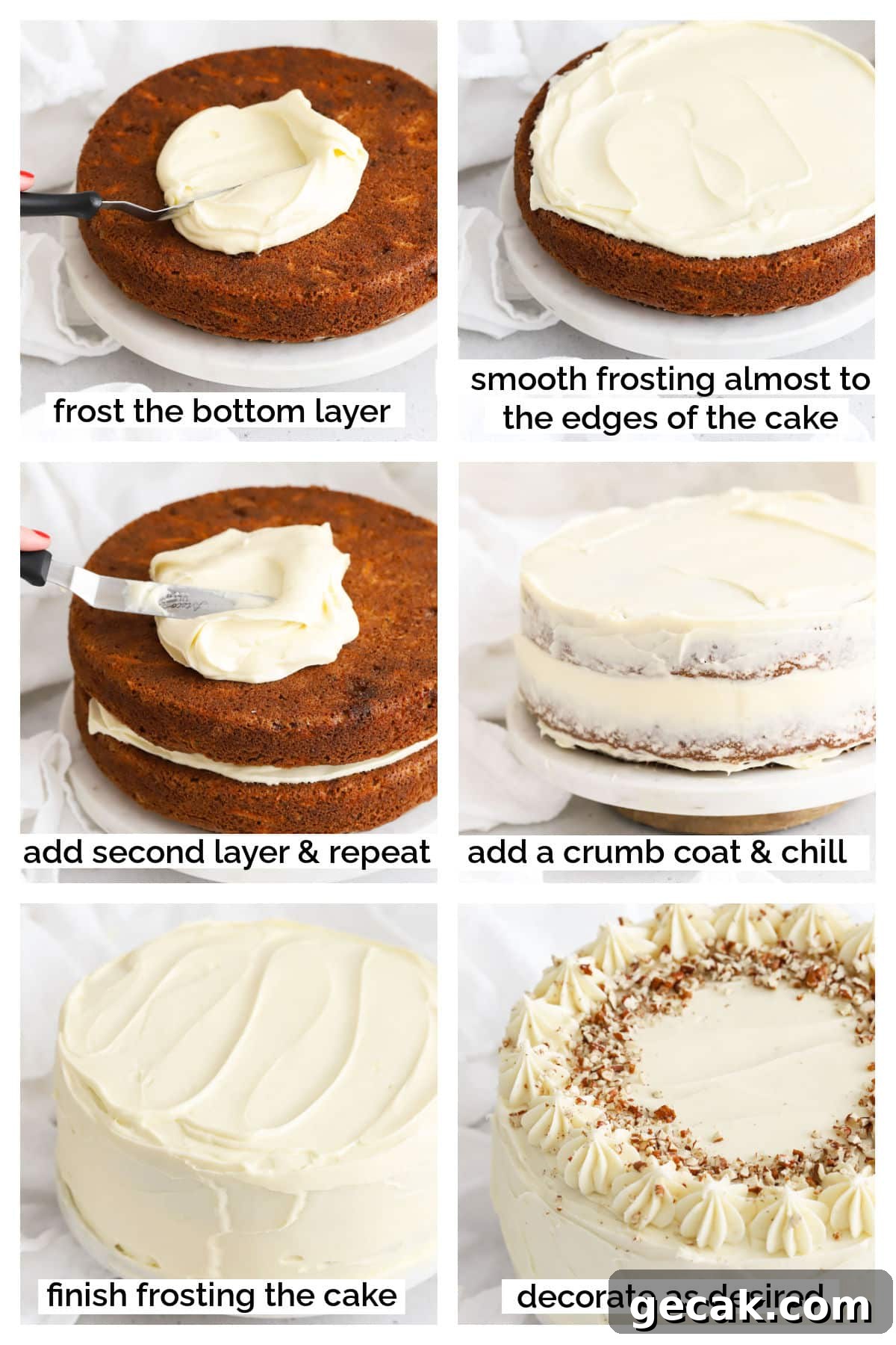 frosting a two-layer gluten-free carrot cake