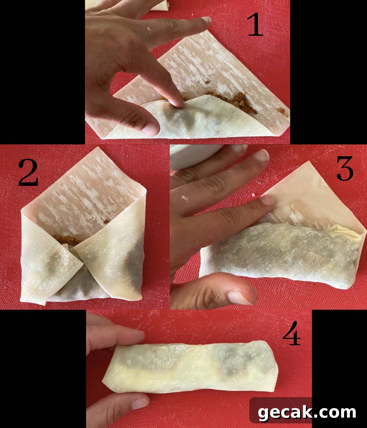 BBQ Pulled Pork Egg Rolls (Southern-Style Redneck Egg Rolls) 9 Step to fold up an egg roll.