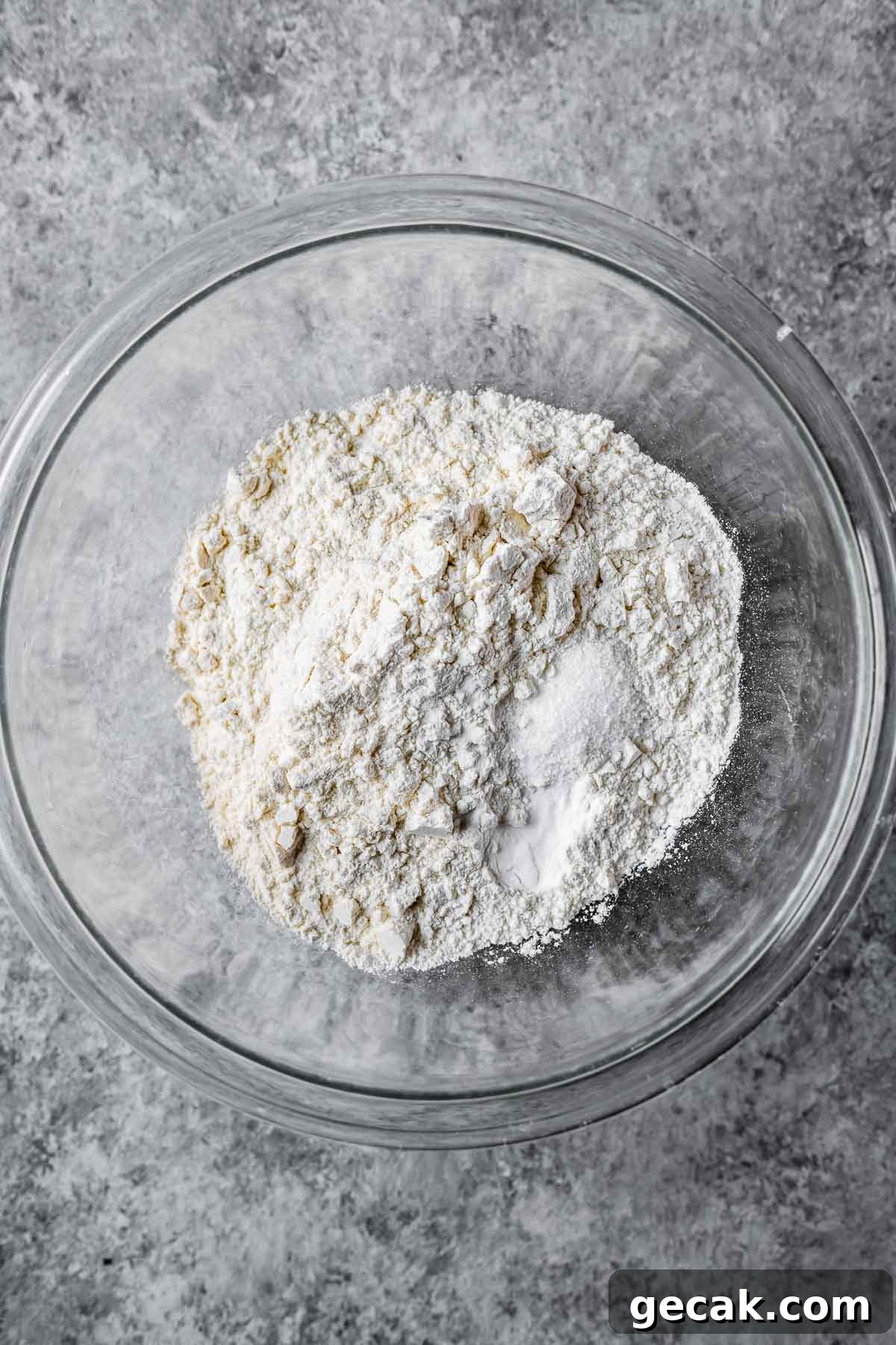 Dry ingredients in a mixing bowl.