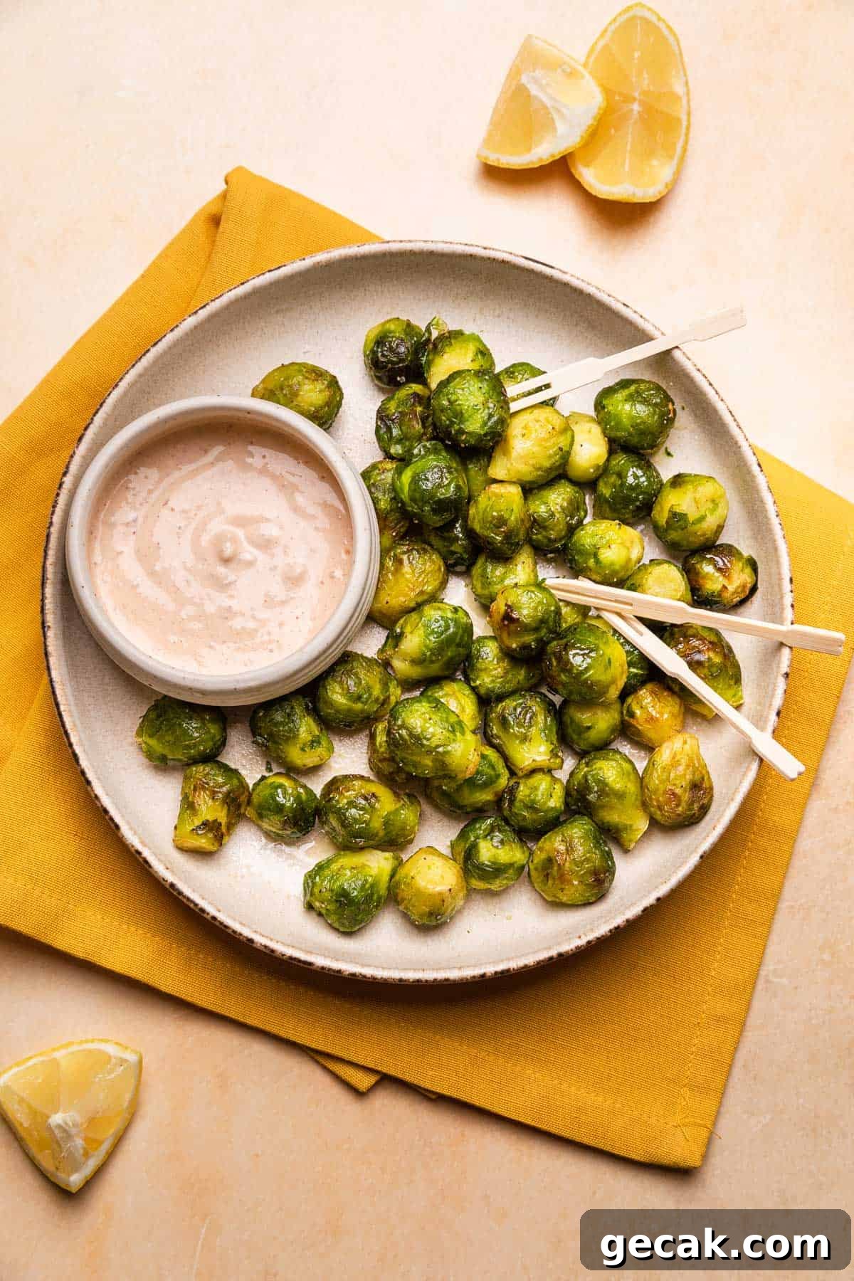 Crispy Air Fryer Frozen Brussels Sprouts Recipe 2 a plate of brussels sprouts