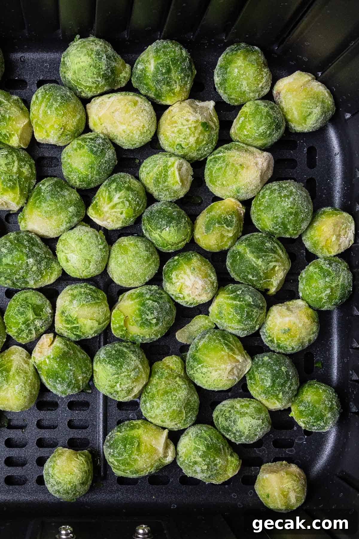 Crispy Air Fryer Frozen Brussels Sprouts Recipe 3 frozen brussels sprouts in an air fryer basket